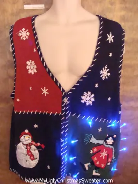 Skating Cat Funny Light Up Ugly Xmas Sweater Vest