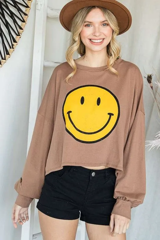 SMILEY FACE LONG SLEEVE CROP TOP - Online exclusive