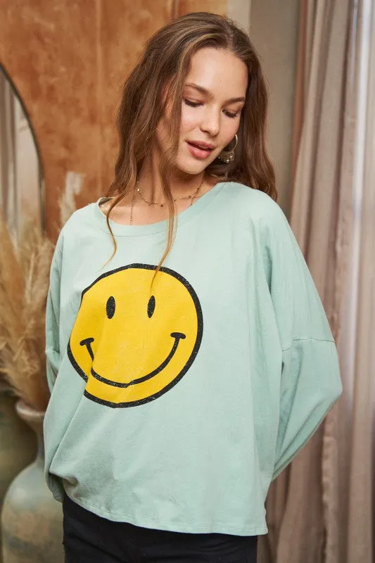 SMILEY FACE LONG SLEEVE CROP TOP - Online exclusive