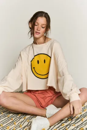 SMILEY FACE LONG SLEEVE CROP TOP - Online exclusive