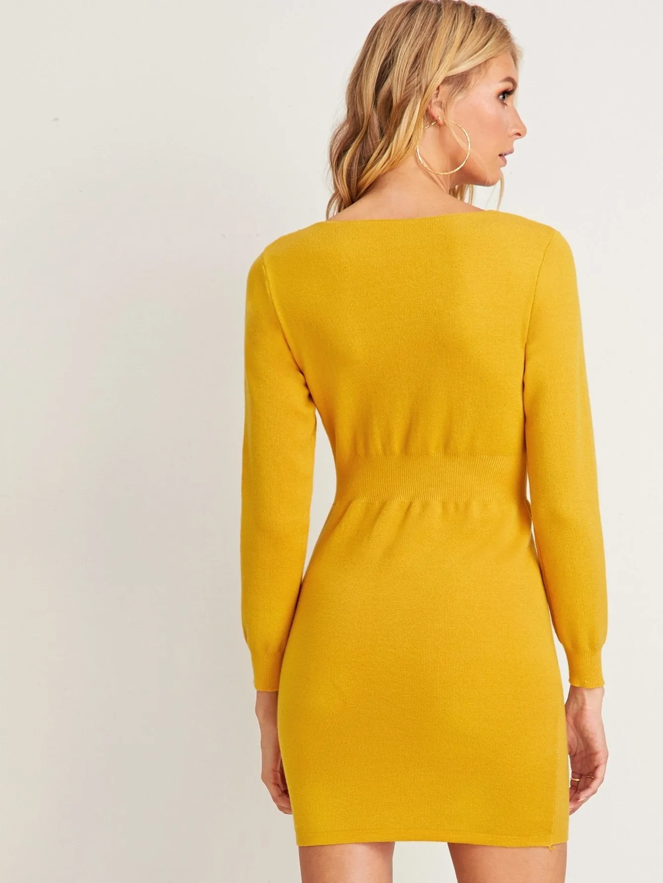 Solid Sheath V-neck Jumper Dress