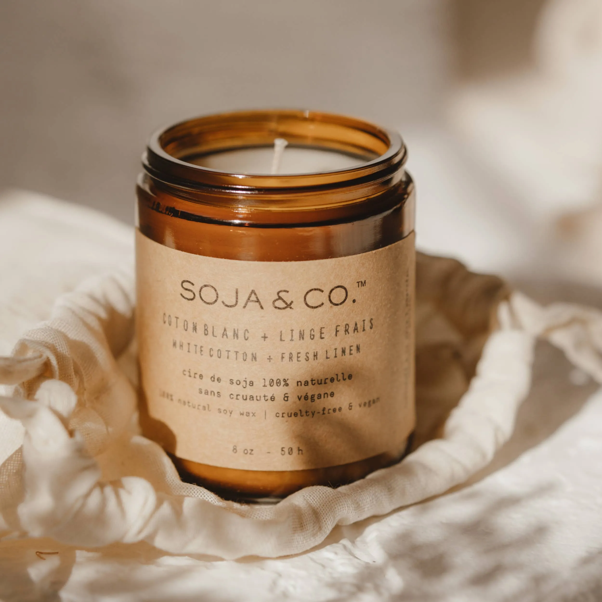 Soy Wax Candle | White Cotton   Fresh Linen: 8oz - Cotton Wick