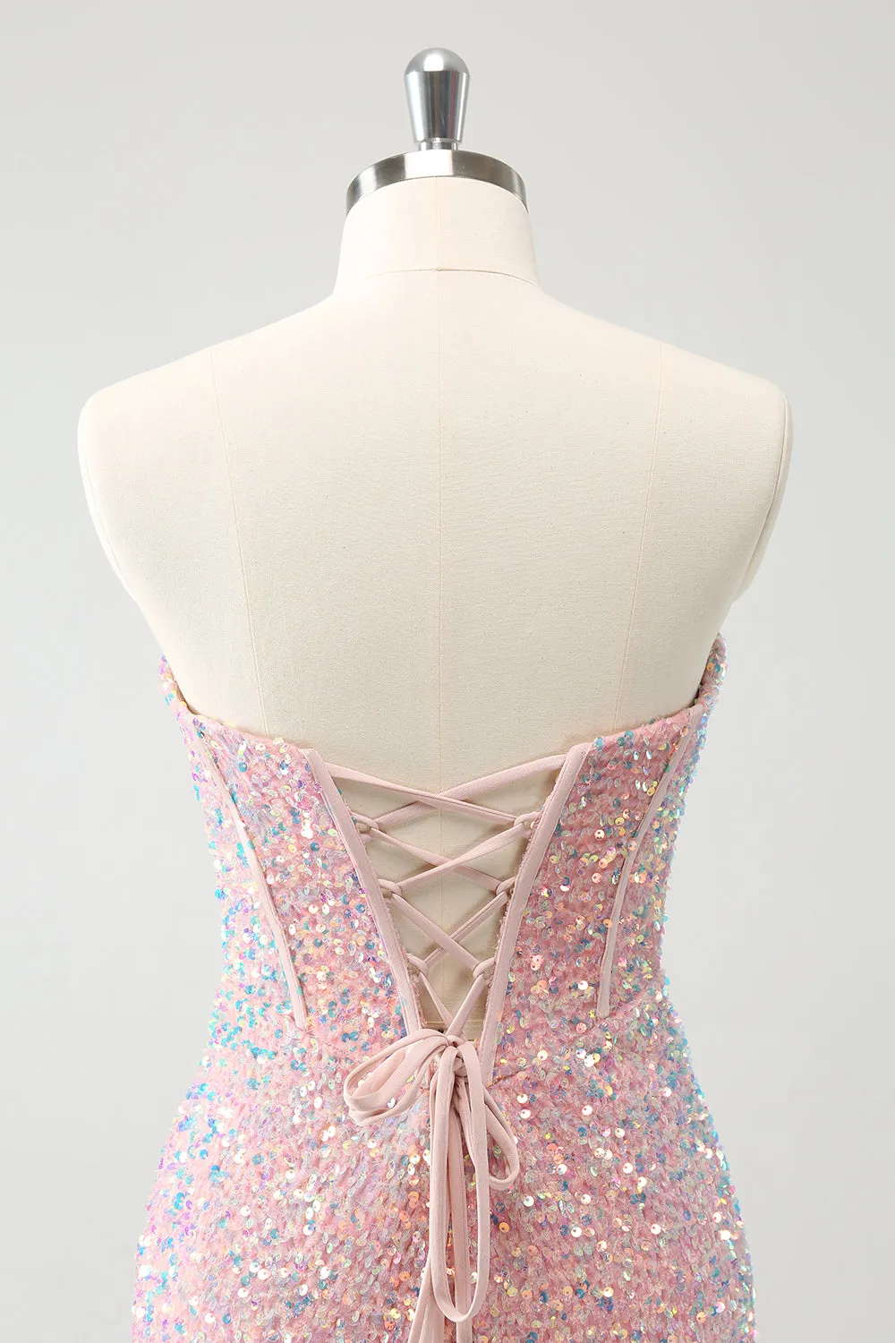 Sparkly Strapless Light Pink Tight Short Homecoming Dress with Sequins