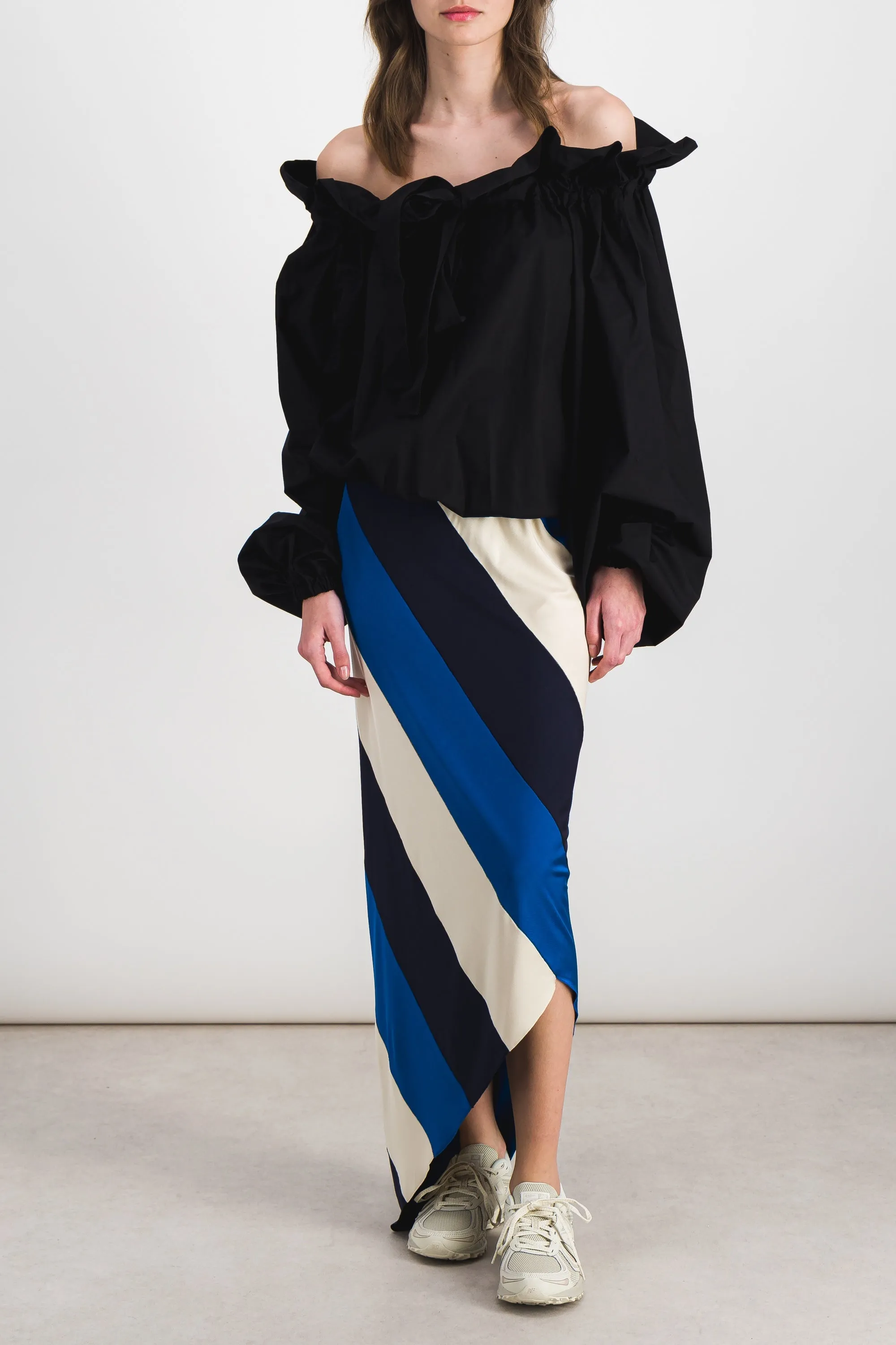 Spiral fluid jersey midi skirt