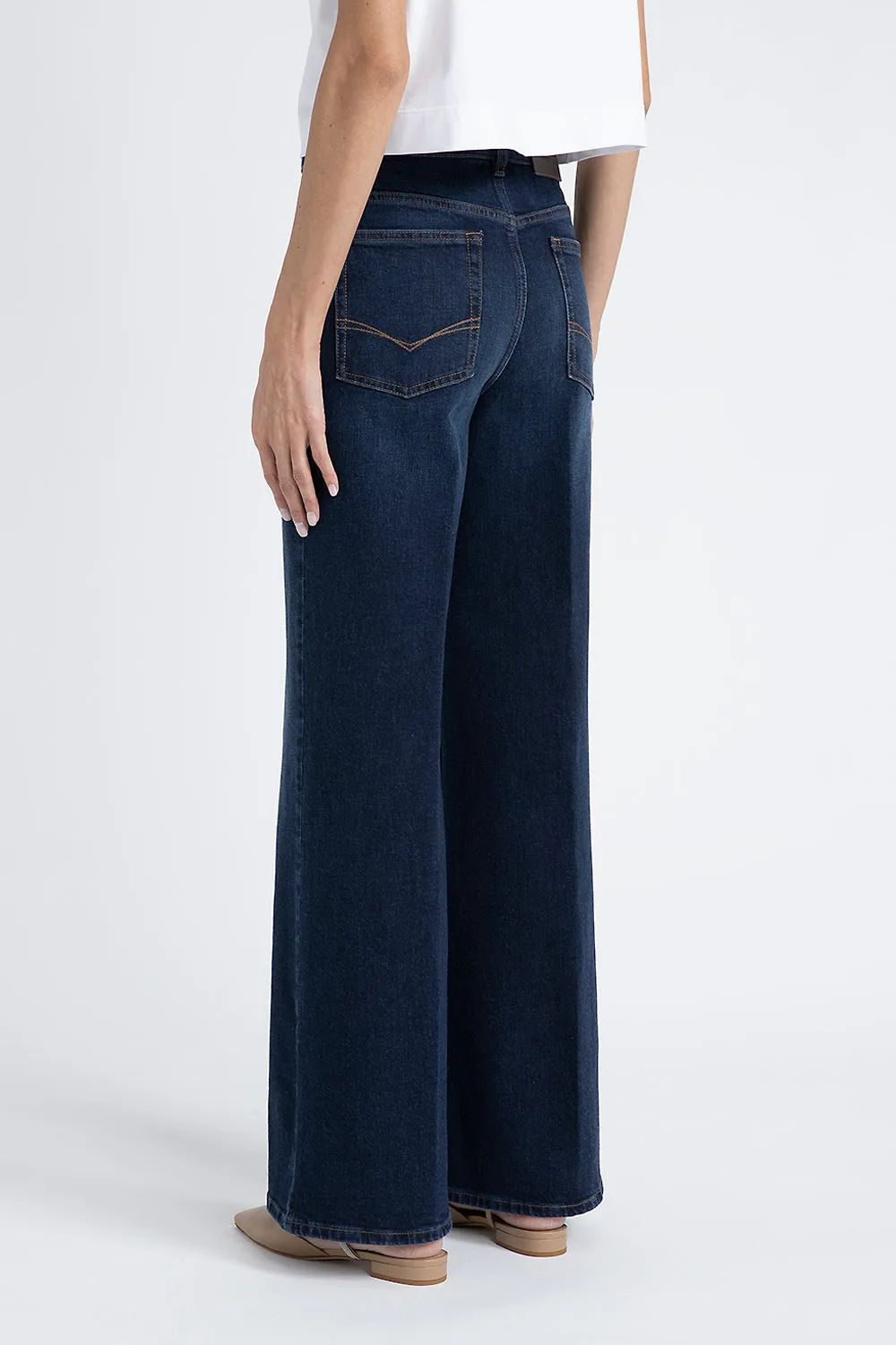 Stretch denim cotton palazzo trousers