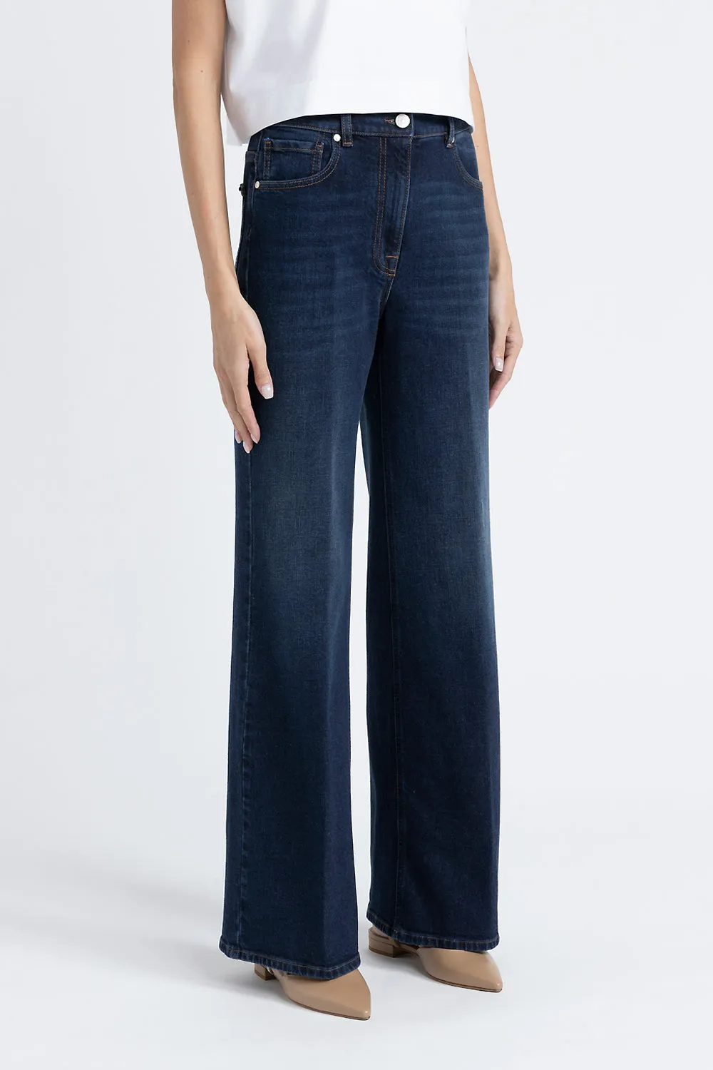 Stretch denim cotton palazzo trousers