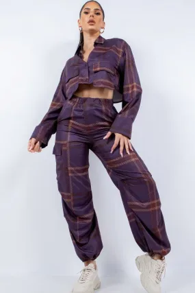 Striped Cropped Long Sleeve & Cargo Pants Set