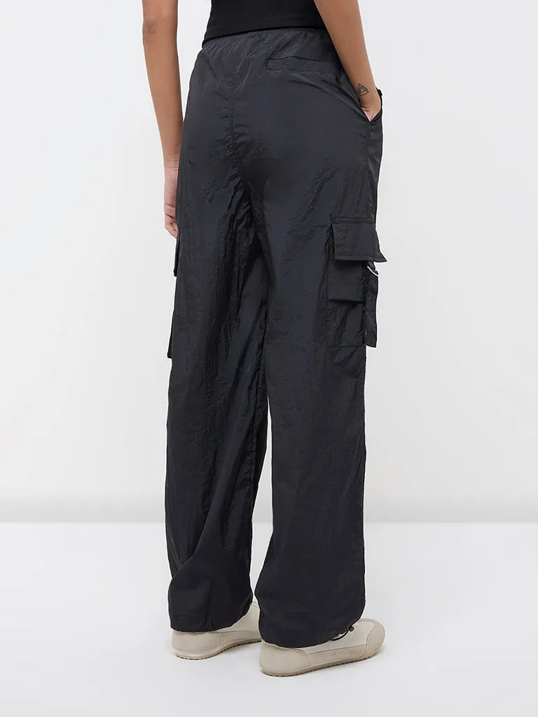 Studiofit Black High-Rise Cargo Track Pants