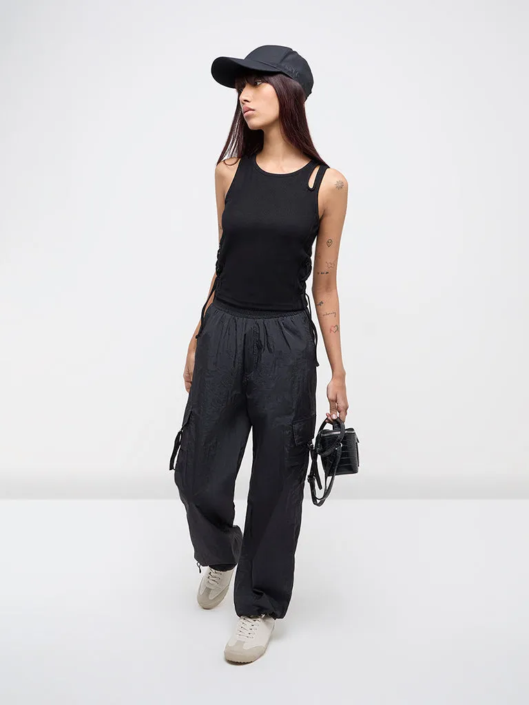 Studiofit Black High-Rise Cargo Track Pants