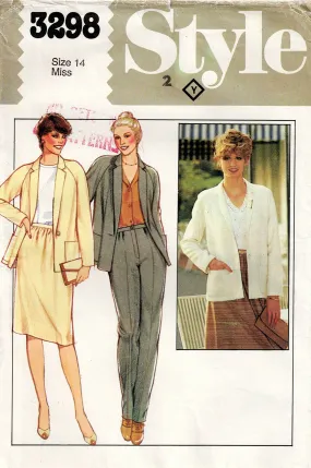 Style 3298 Womens Jacket Pants & Slim Skirt 1980s Vintage Sewing Pattern Size 14 UNCUT Factory Folded