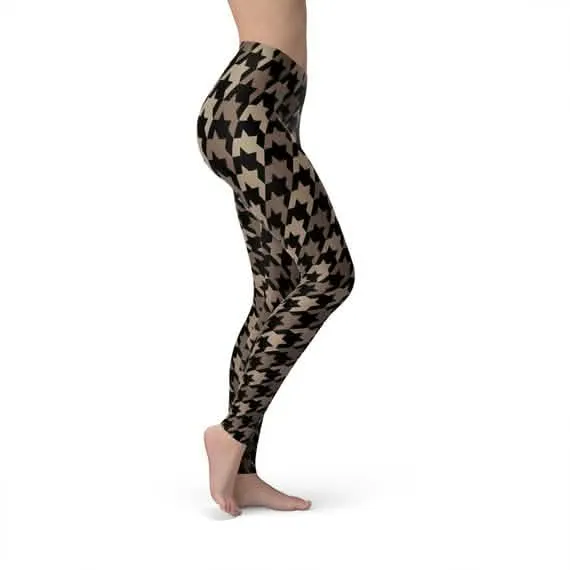 Stylish Beige and Brown Houndstooth Women's Leggings for Every Occasion