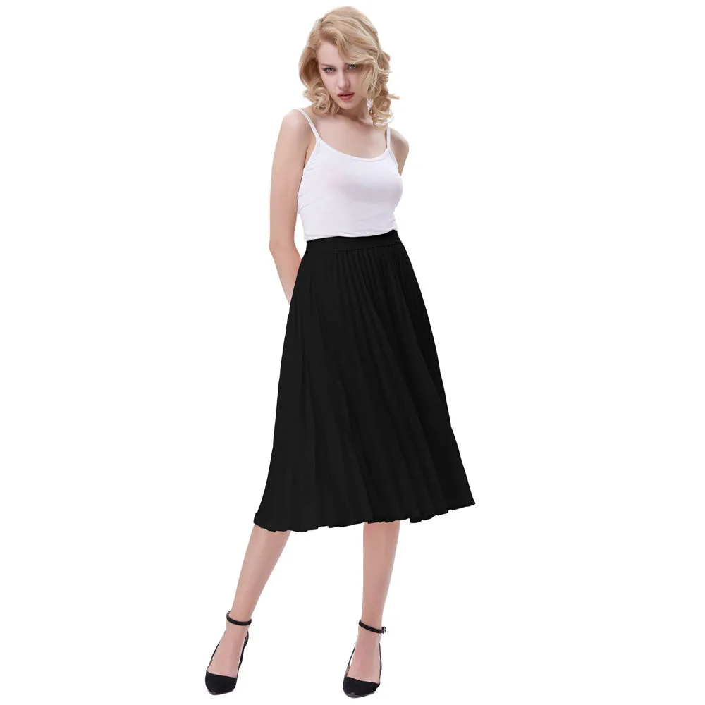 Stylish Fashion High Waist Pleated Swing A-Line Skirt