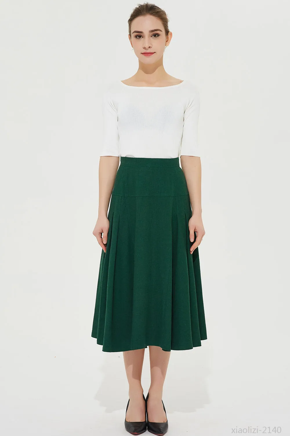 summer linen a line pleated skirt 2140