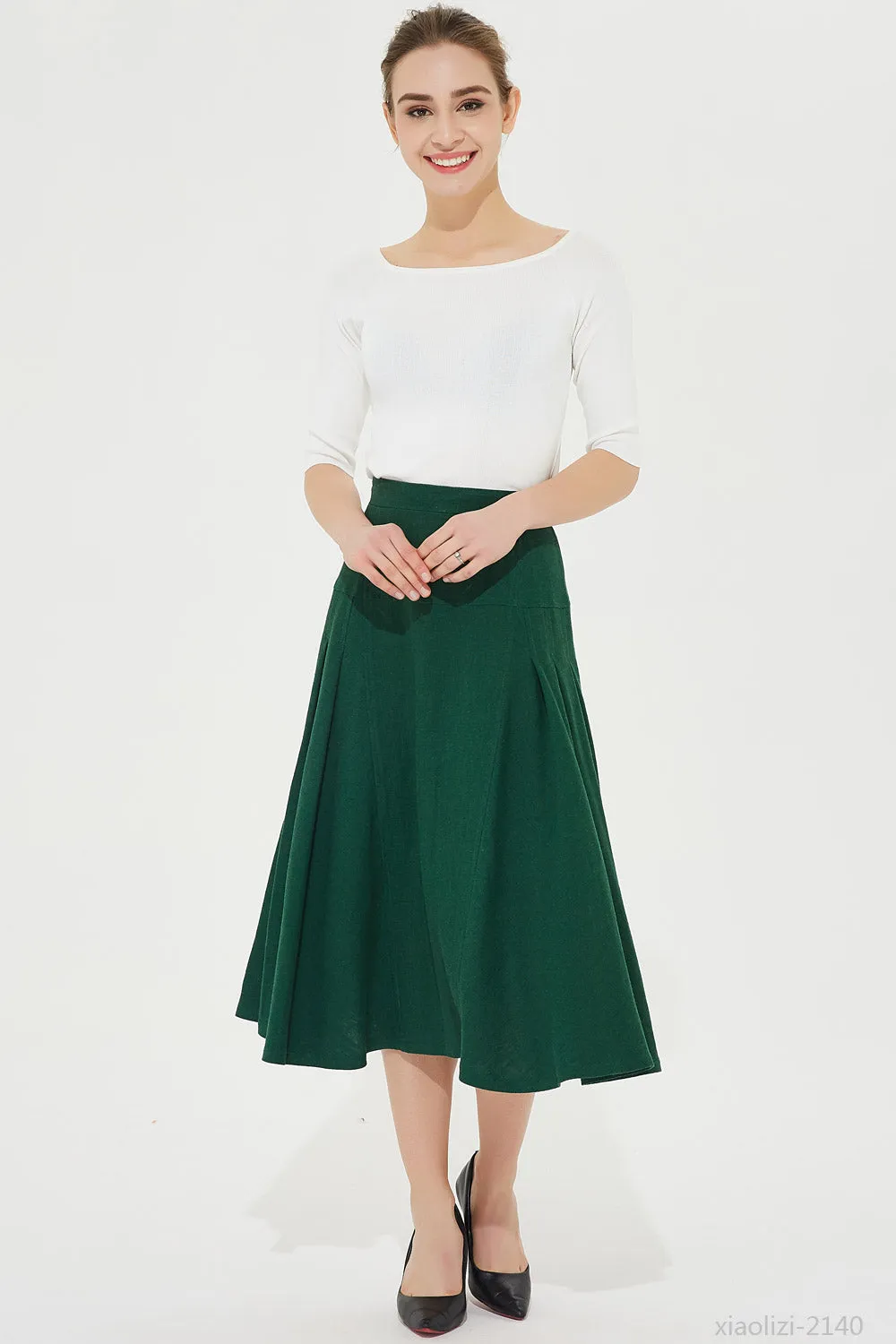 summer linen a line pleated skirt 2140