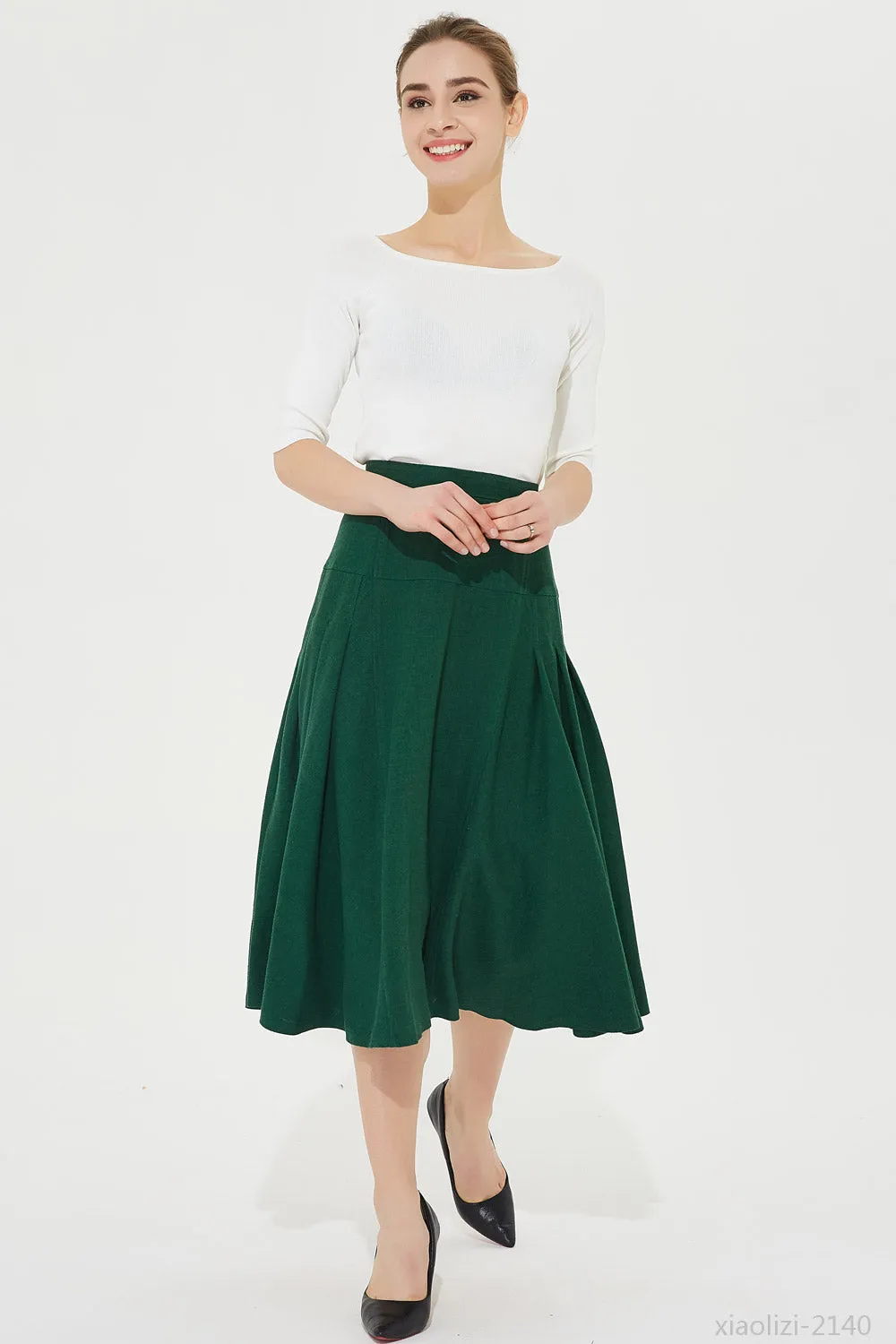 summer linen a line pleated skirt 2140