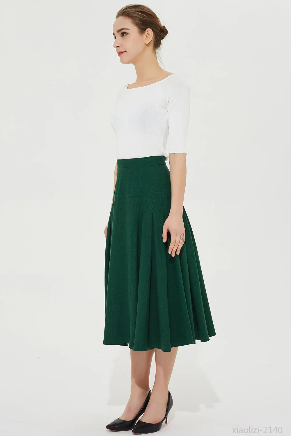 summer linen a line pleated skirt 2140