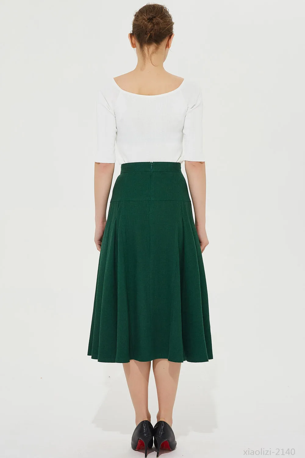 summer linen a line pleated skirt 2140