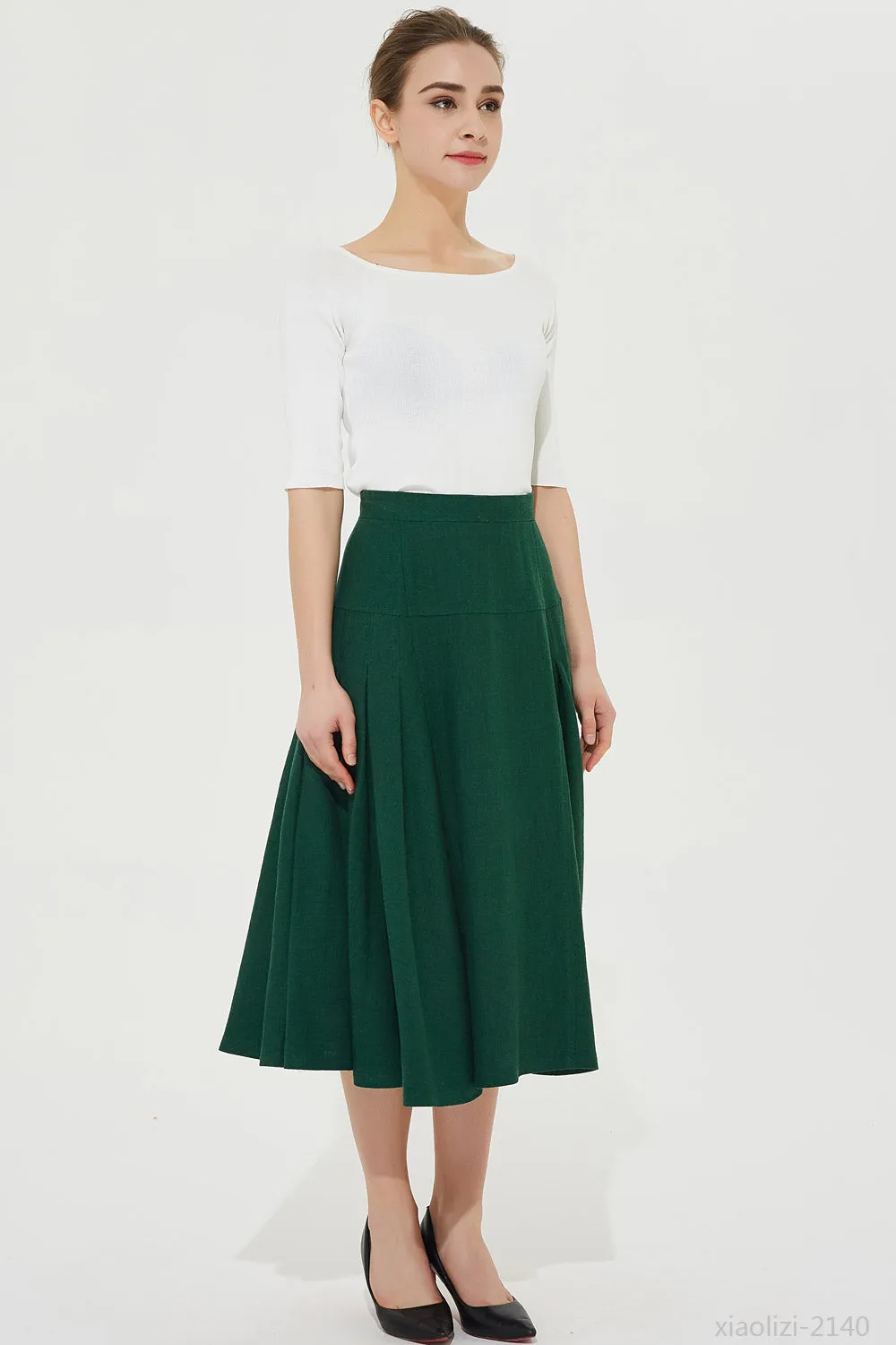 summer linen a line pleated skirt 2140