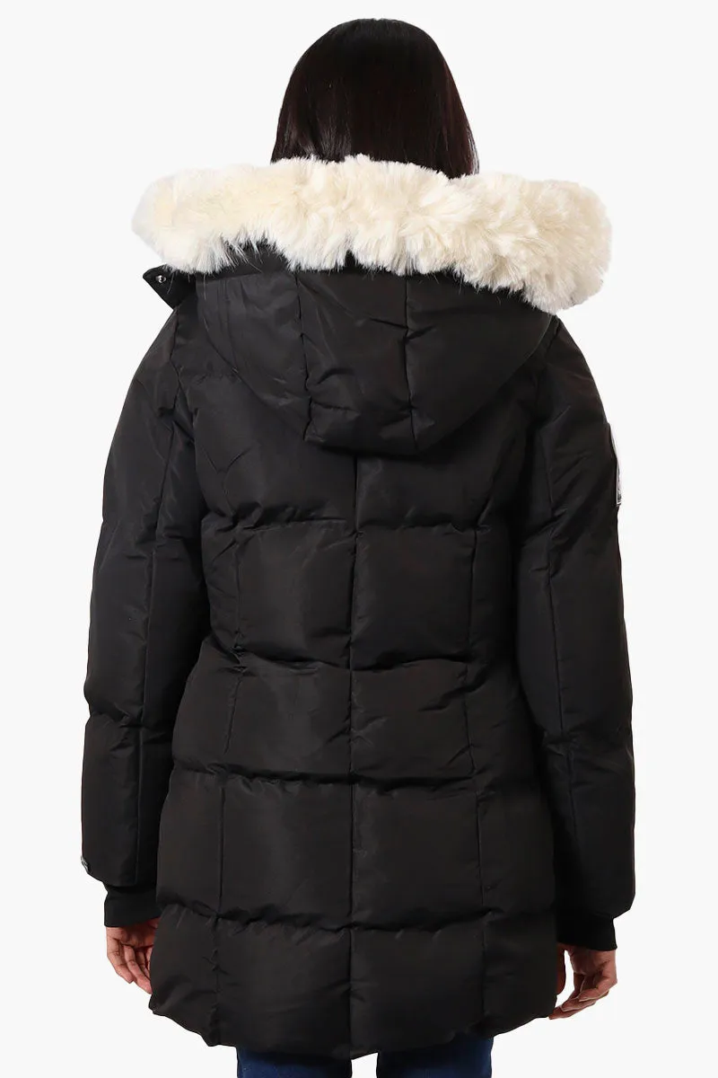 Super Triple Goose Faux Fur Thumb Hole Parka Jacket - Black