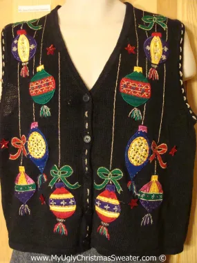 Tacky Christmas Sweater Vest with Bling Ornaments  (f1325)