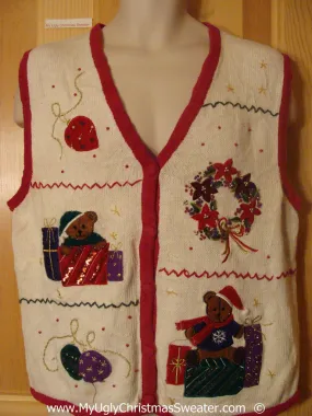 Tacky Christmas Sweater Vest with Zig Zag Grid of Decorations (f1395)