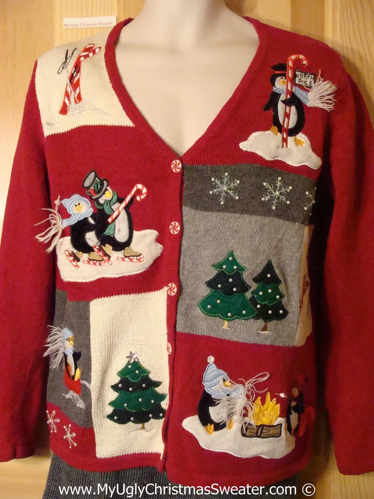 Tacky Holiday Sweater with Festive Penguins (f1095)