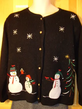 Tacky Ugly Christmas Sweater with Snowmen Friends in a Winter Wonderland (f457)