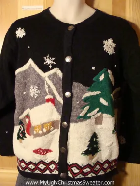 Tacky Ugly Christmas Sweater with Winter Wonderland on Front and Back (f738)