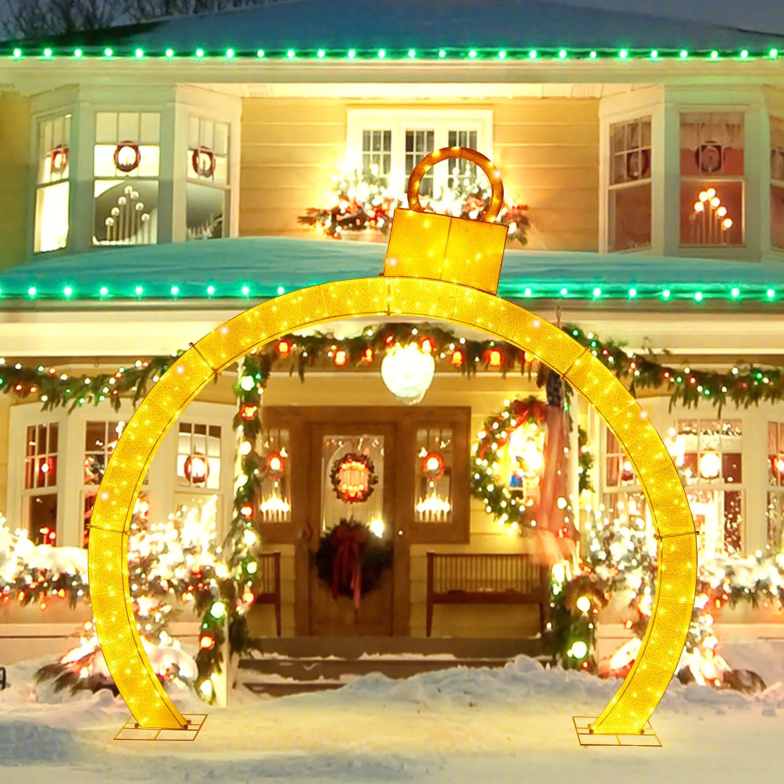 Tangkula 10.5 FT Outdoor Christmas Lighted Archway with Gold Ornament Cap