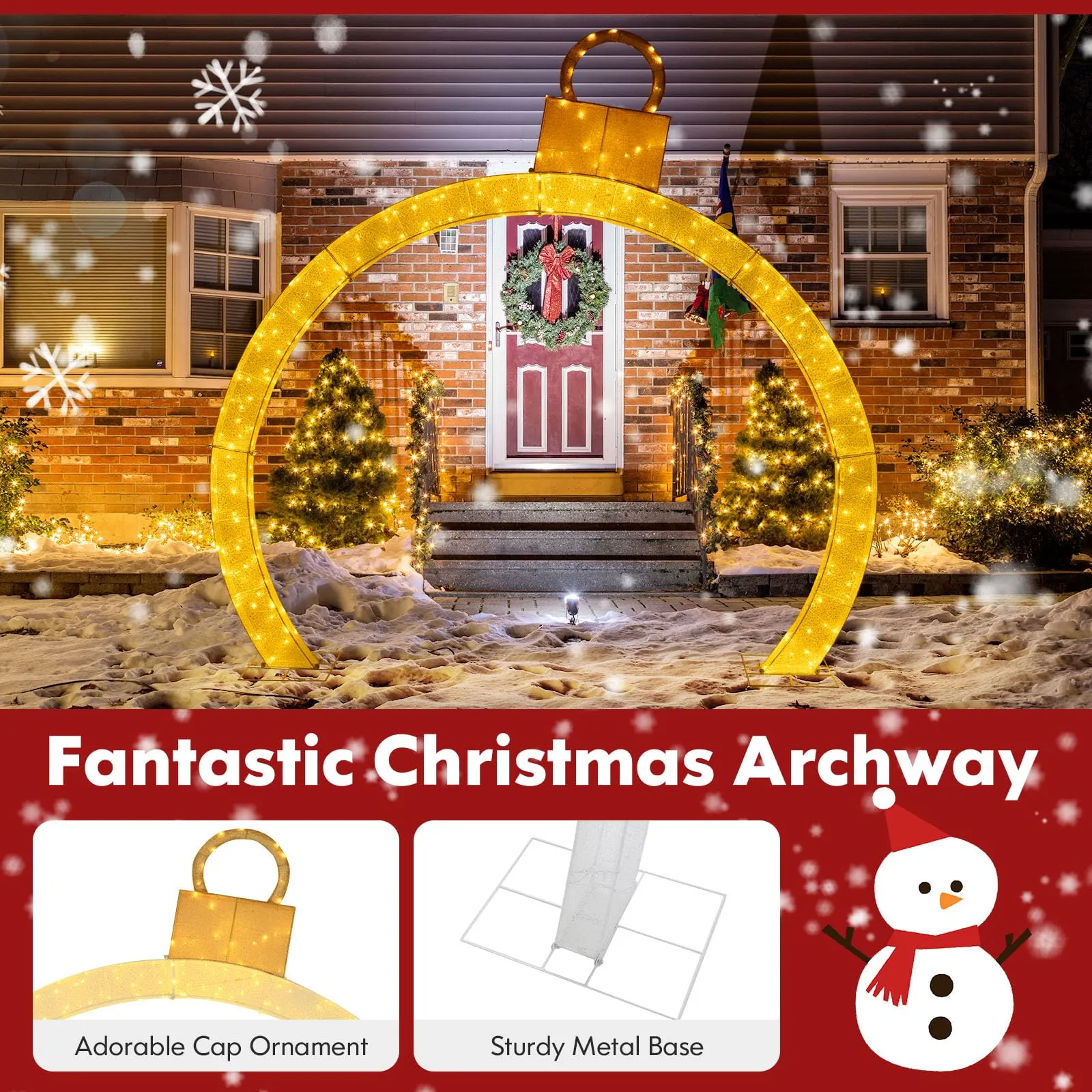 Tangkula 10.5 FT Outdoor Christmas Lighted Archway with Gold Ornament Cap