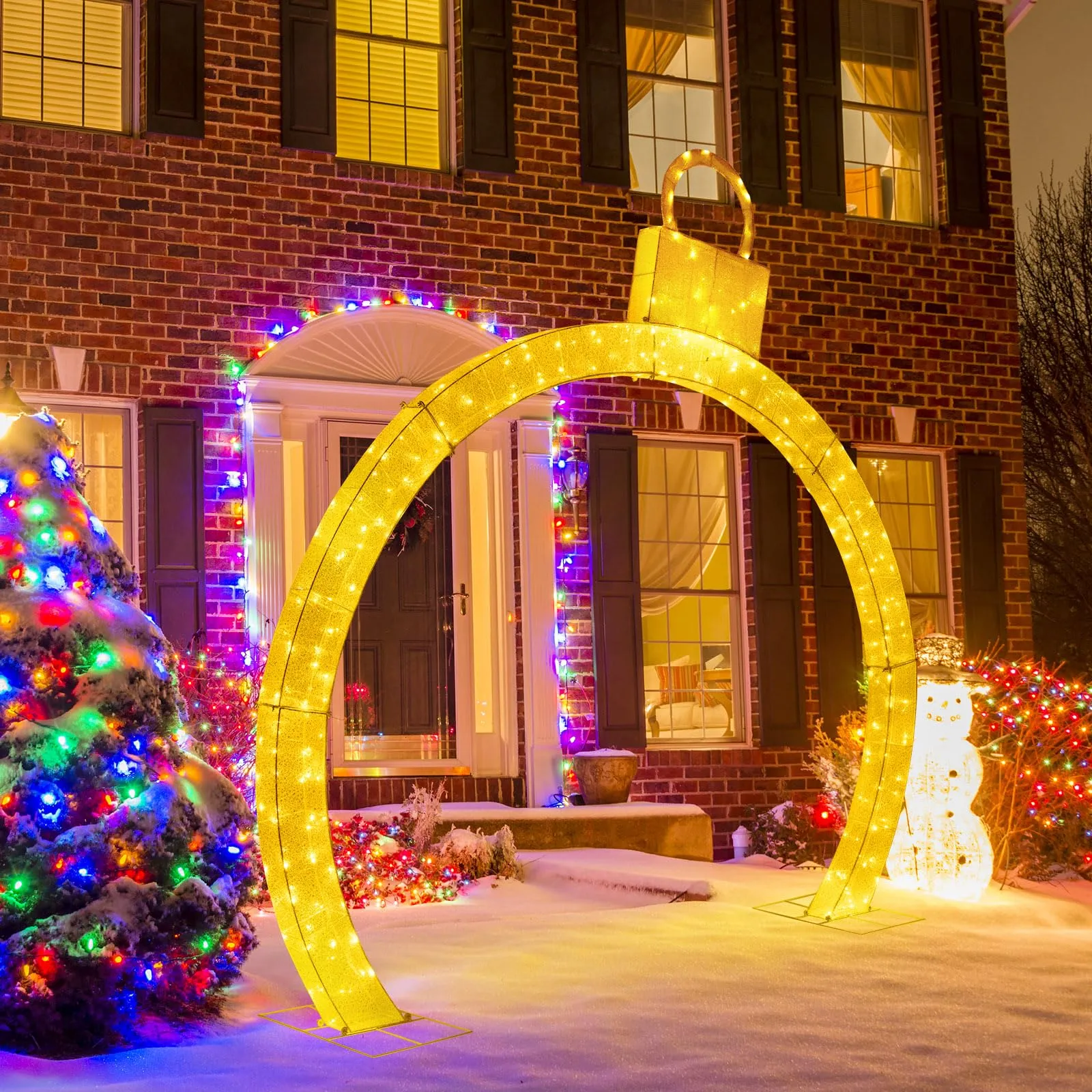 Tangkula 10.5 FT Outdoor Christmas Lighted Archway with Gold Ornament Cap