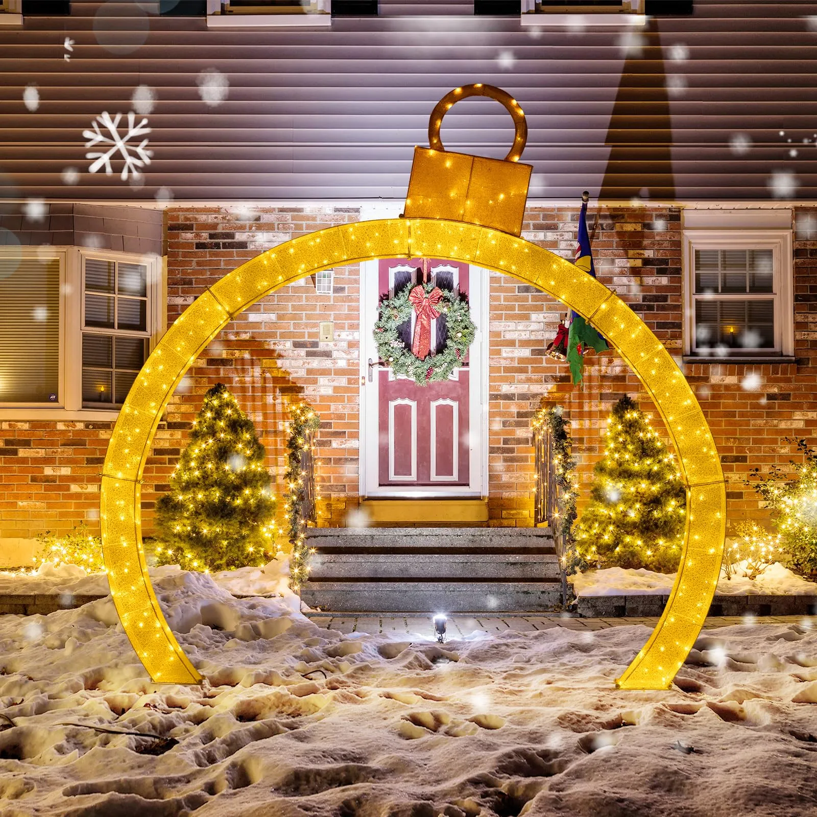 Tangkula 10.5 FT Outdoor Christmas Lighted Archway with Gold Ornament Cap