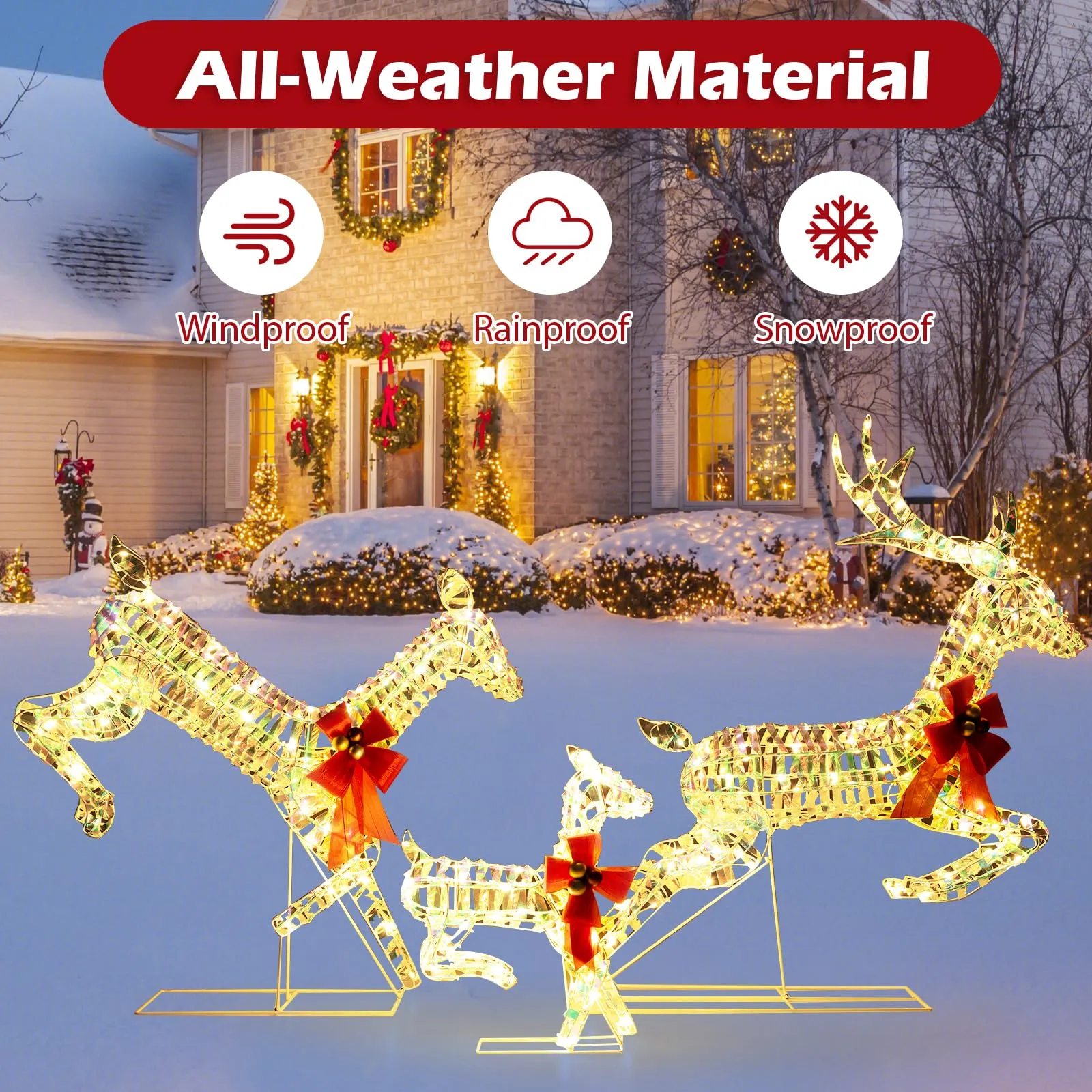 Tangkula 3-Piece Outdoor Christmas Lighted Reindeer Family Set, Light up Xmas Deer Decorations ( 3.4 FT 3.1 FT 1.6 FT )