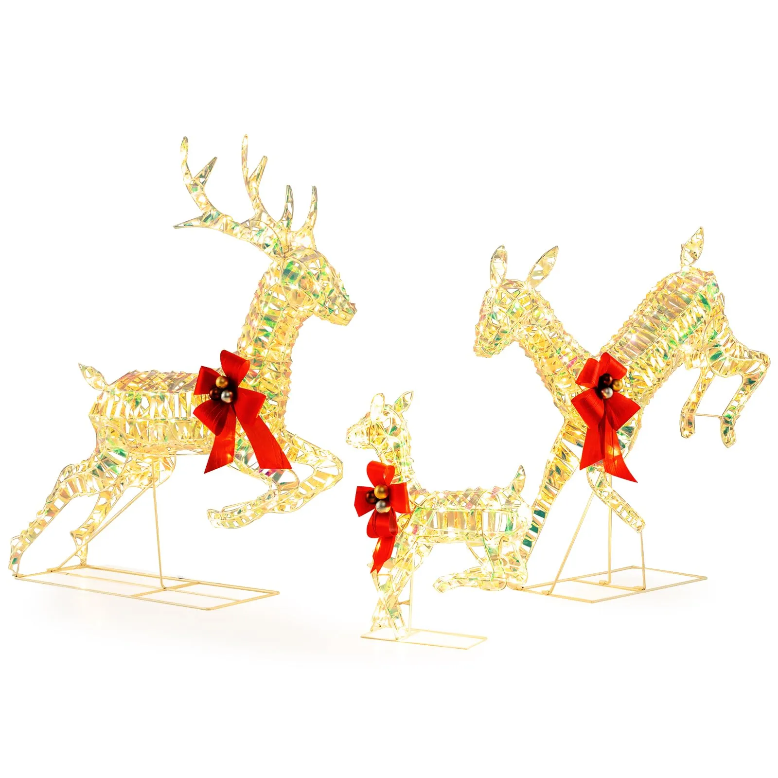 Tangkula 3-Piece Outdoor Christmas Lighted Reindeer Family Set, Light up Xmas Deer Decorations ( 3.4 FT 3.1 FT 1.6 FT )