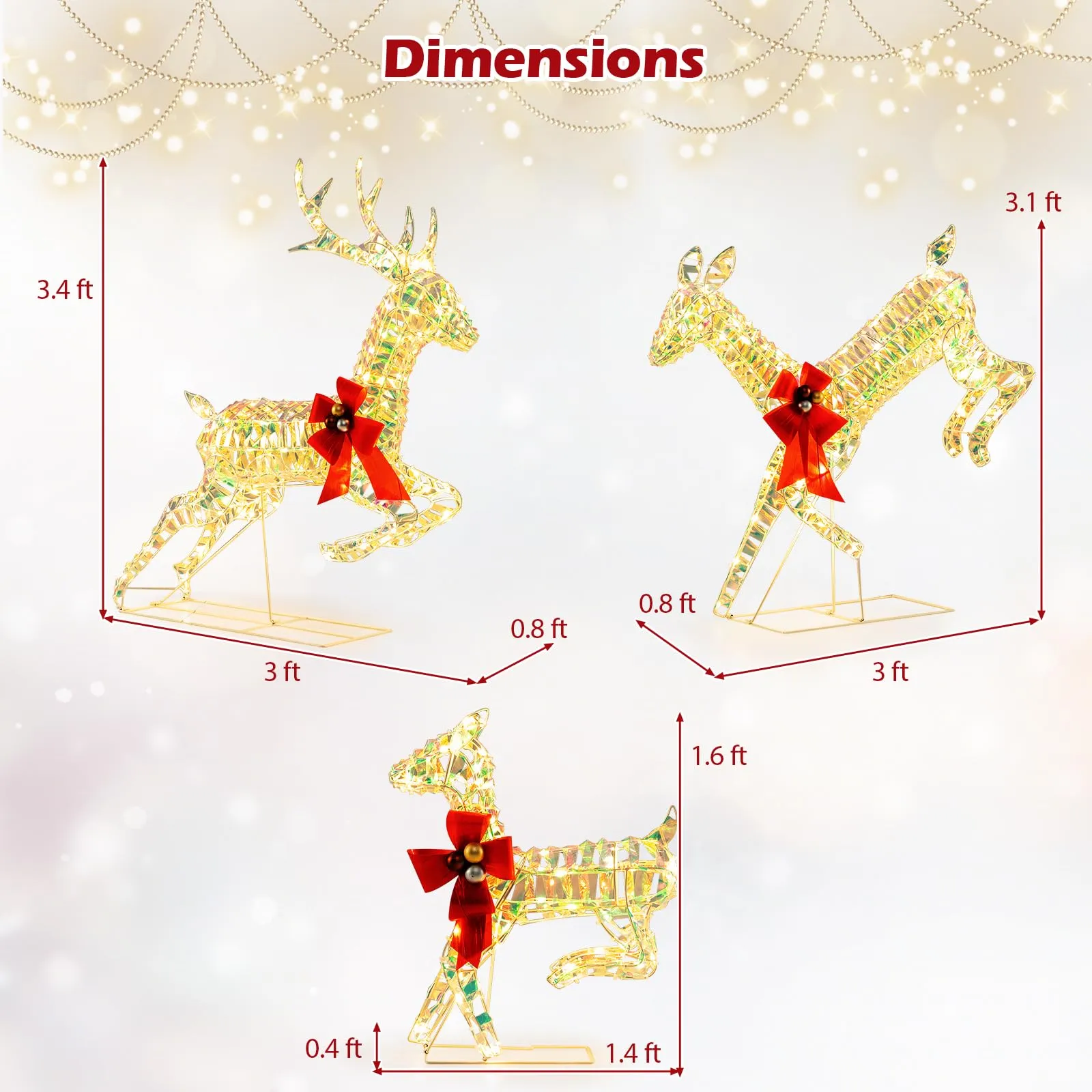 Tangkula 3-Piece Outdoor Christmas Lighted Reindeer Family Set, Light up Xmas Deer Decorations ( 3.4 FT 3.1 FT 1.6 FT )