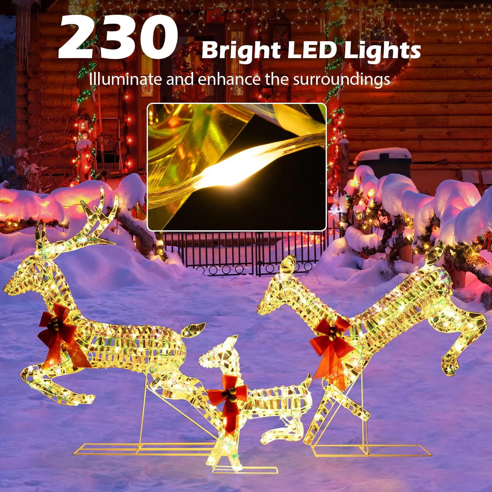 Tangkula 3-Piece Outdoor Christmas Lighted Reindeer Family Set, Light up Xmas Deer Decorations ( 3.4 FT 3.1 FT 1.6 FT )