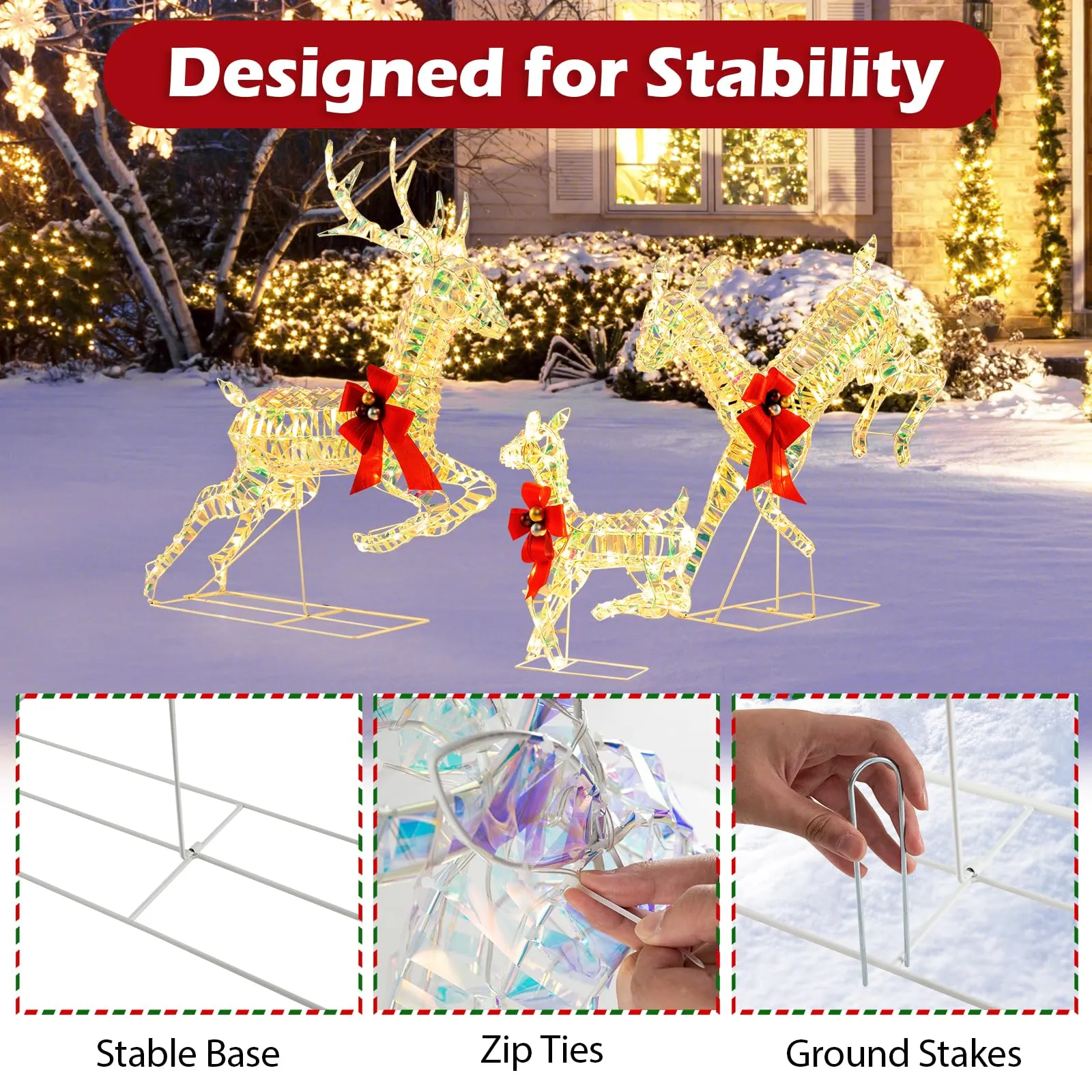 Tangkula 3-Piece Outdoor Christmas Lighted Reindeer Family Set, Light up Xmas Deer Decorations ( 3.4 FT 3.1 FT 1.6 FT )