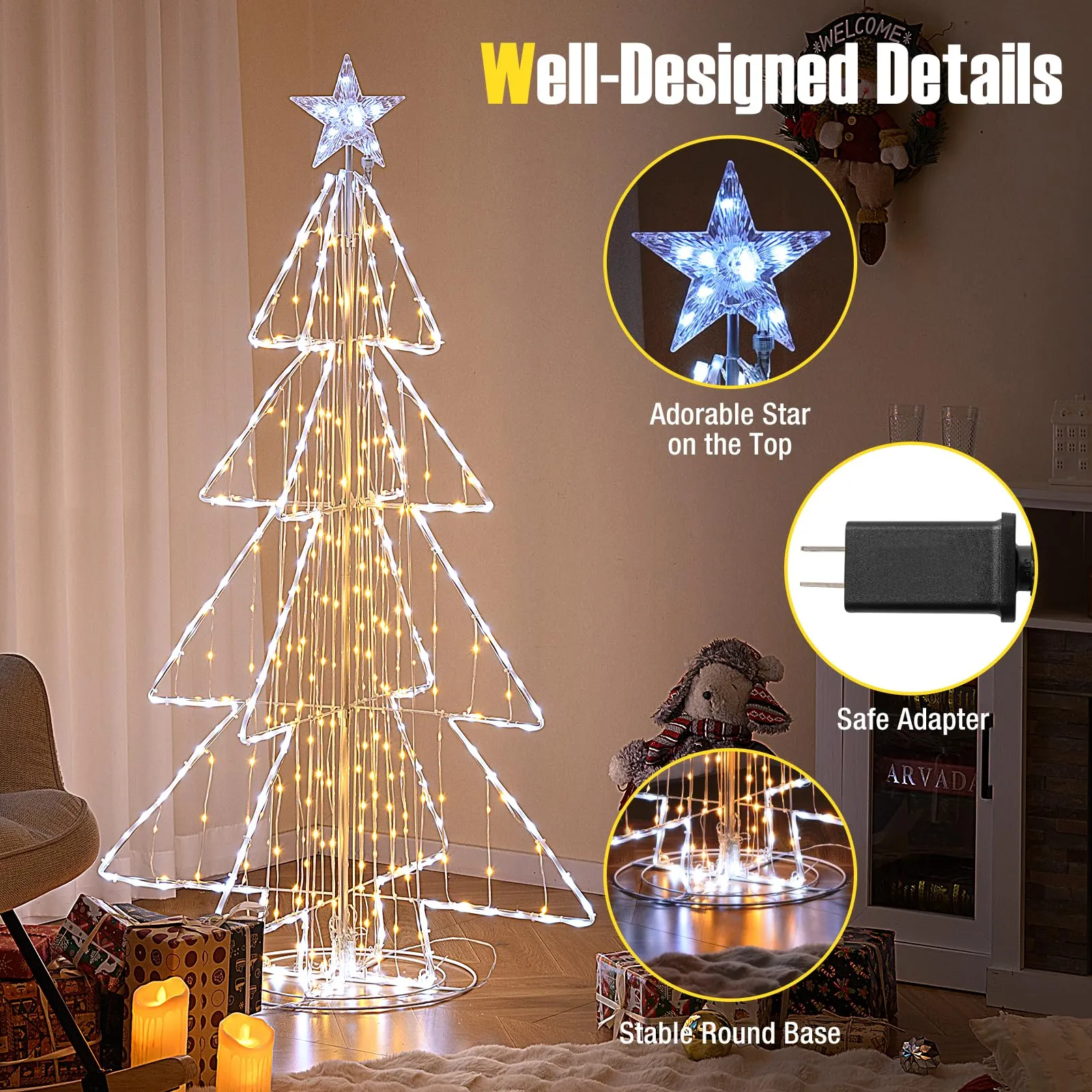 Tangkula 5 FT Animated Lighted Christmas Tree, Light-up Xmas Tree with 252 Warm & 202 Cold LED Lights