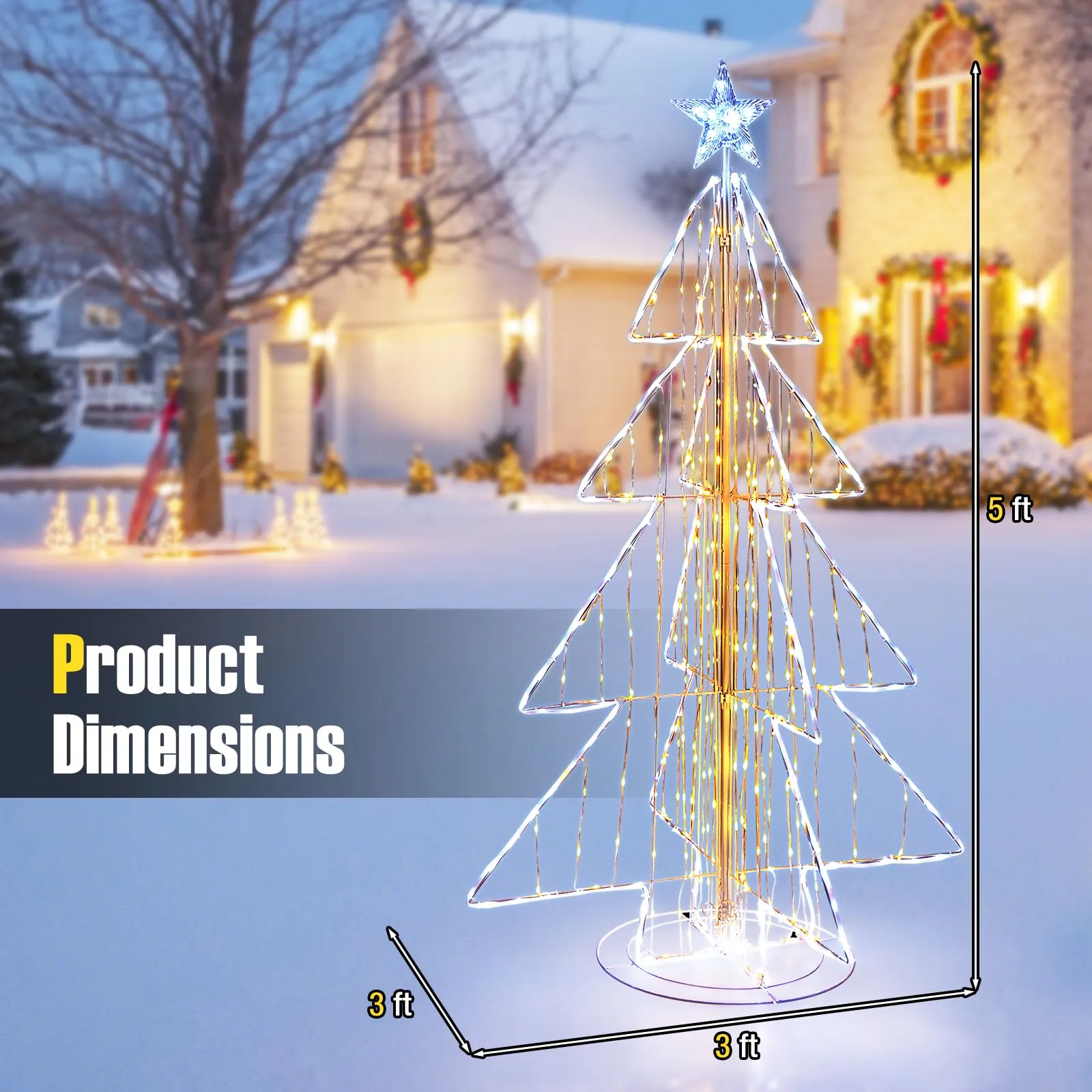 Tangkula 5 FT Animated Lighted Christmas Tree, Light-up Xmas Tree with 252 Warm & 202 Cold LED Lights