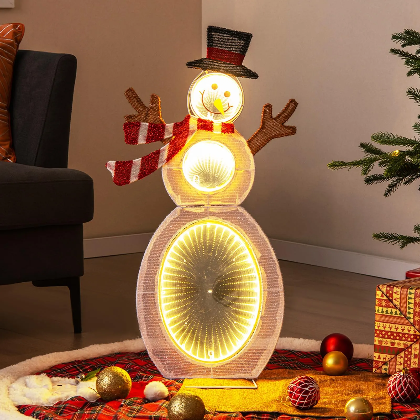 Tangkula Christmas Lighted Snowman, Indoor/Outdoor Christmas Decoration with 105 Built-in LED Lights