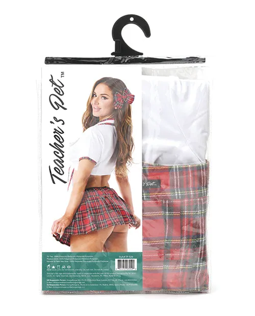 Teacher's Pet Ms Honor Student School Girl Tie Top, Pleated Skirt, Neck Tie & Hair Bow Red