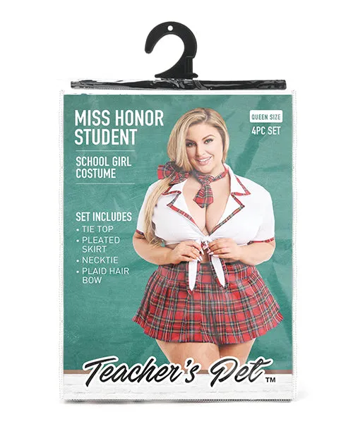 Teacher's Pet Ms Honor Student School Girl Tie Top, Pleated Skirt, Neck Tie & Hair Bow Red