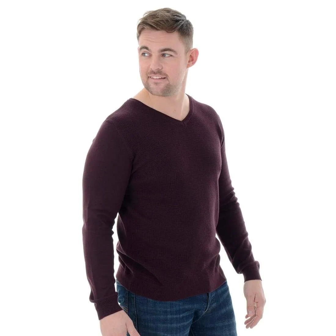 Threadbare Wilson Mens V-Neck Fine Knit Cotton Jumper