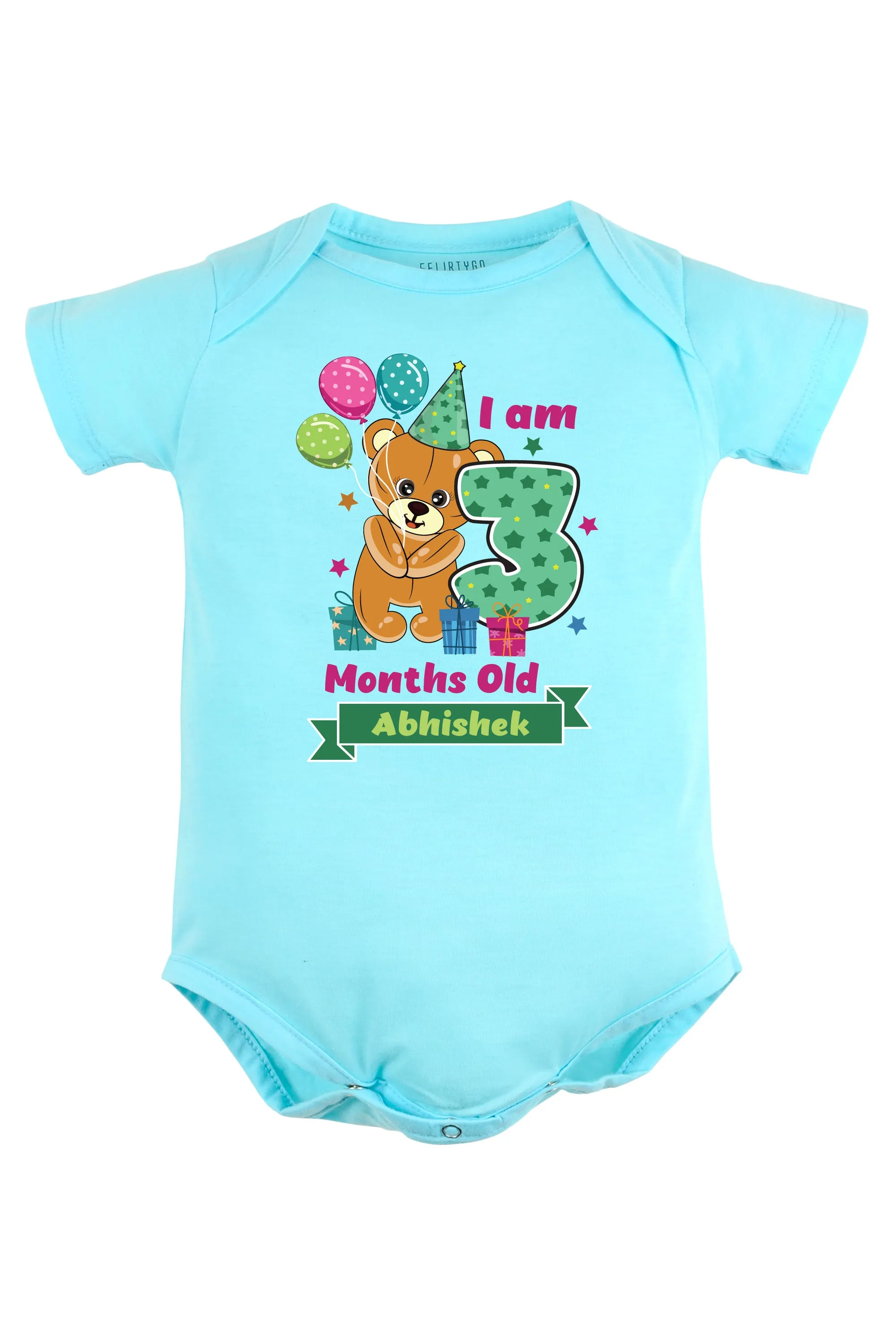 Three Months Milestone Baby Romper | Onesies -  Birthday Teddy w/ Custom Name