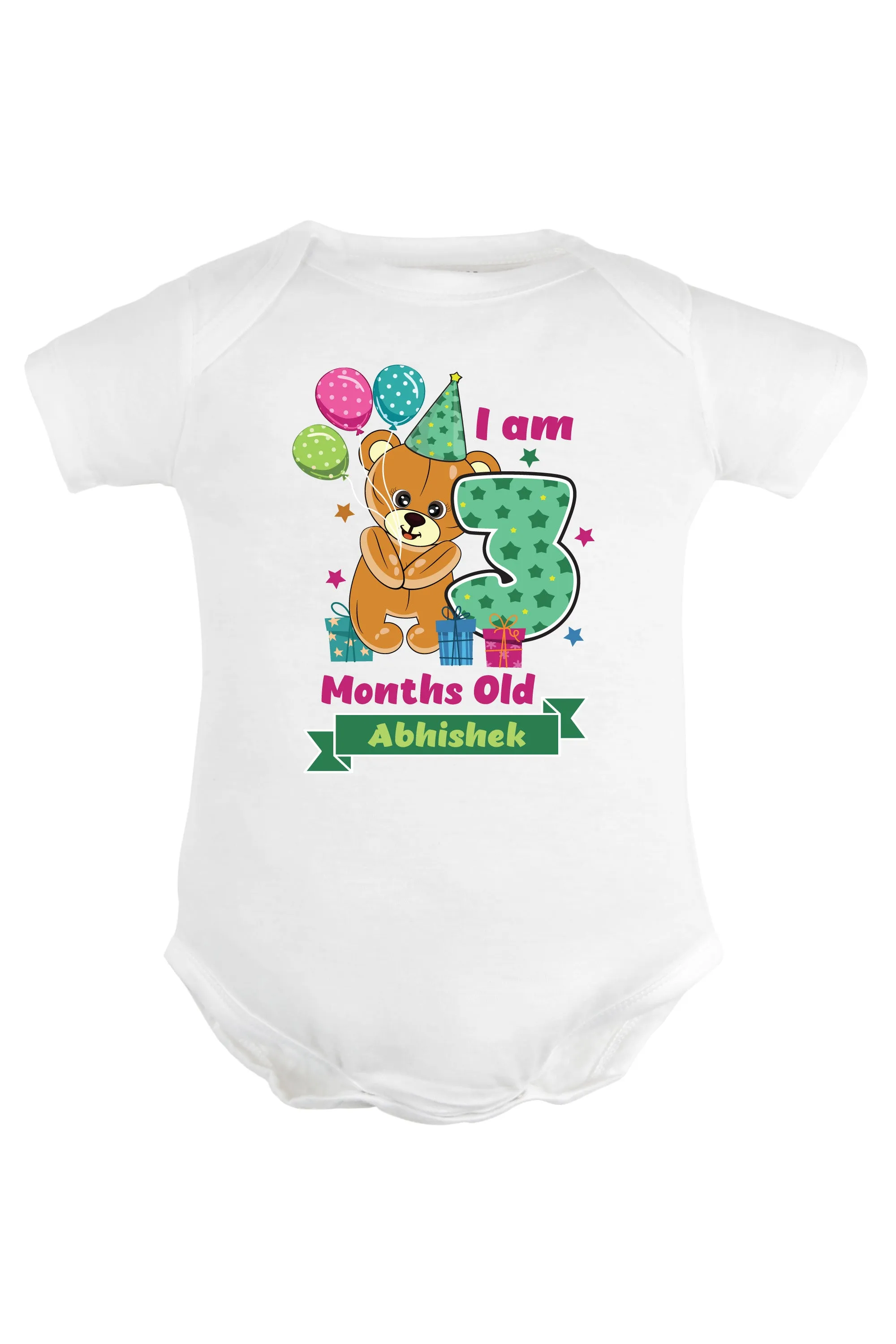 Three Months Milestone Baby Romper | Onesies -  Birthday Teddy w/ Custom Name