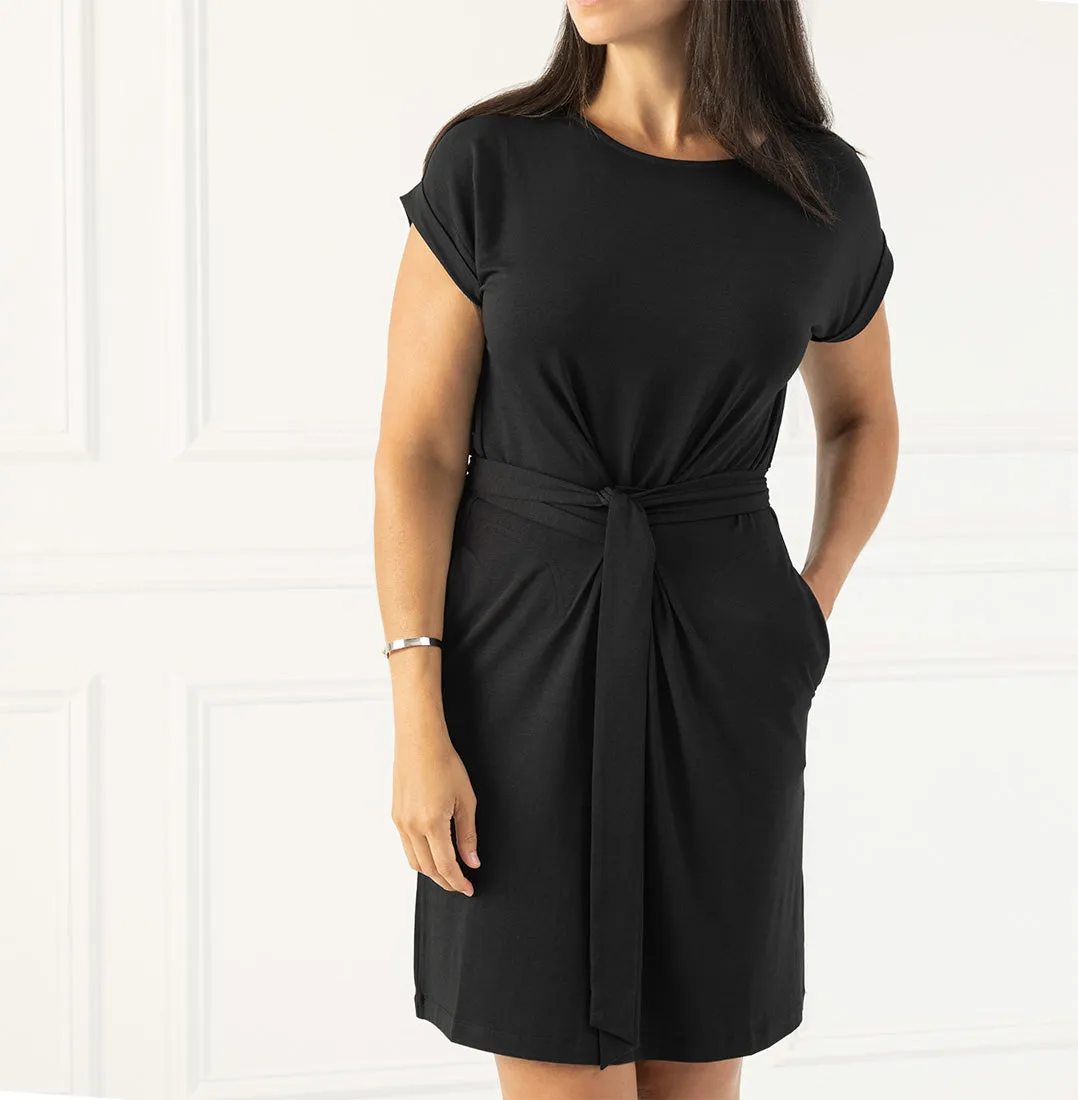 Threshold Tie Waist T-Shirt Dress Petite Fit - Onyx Black