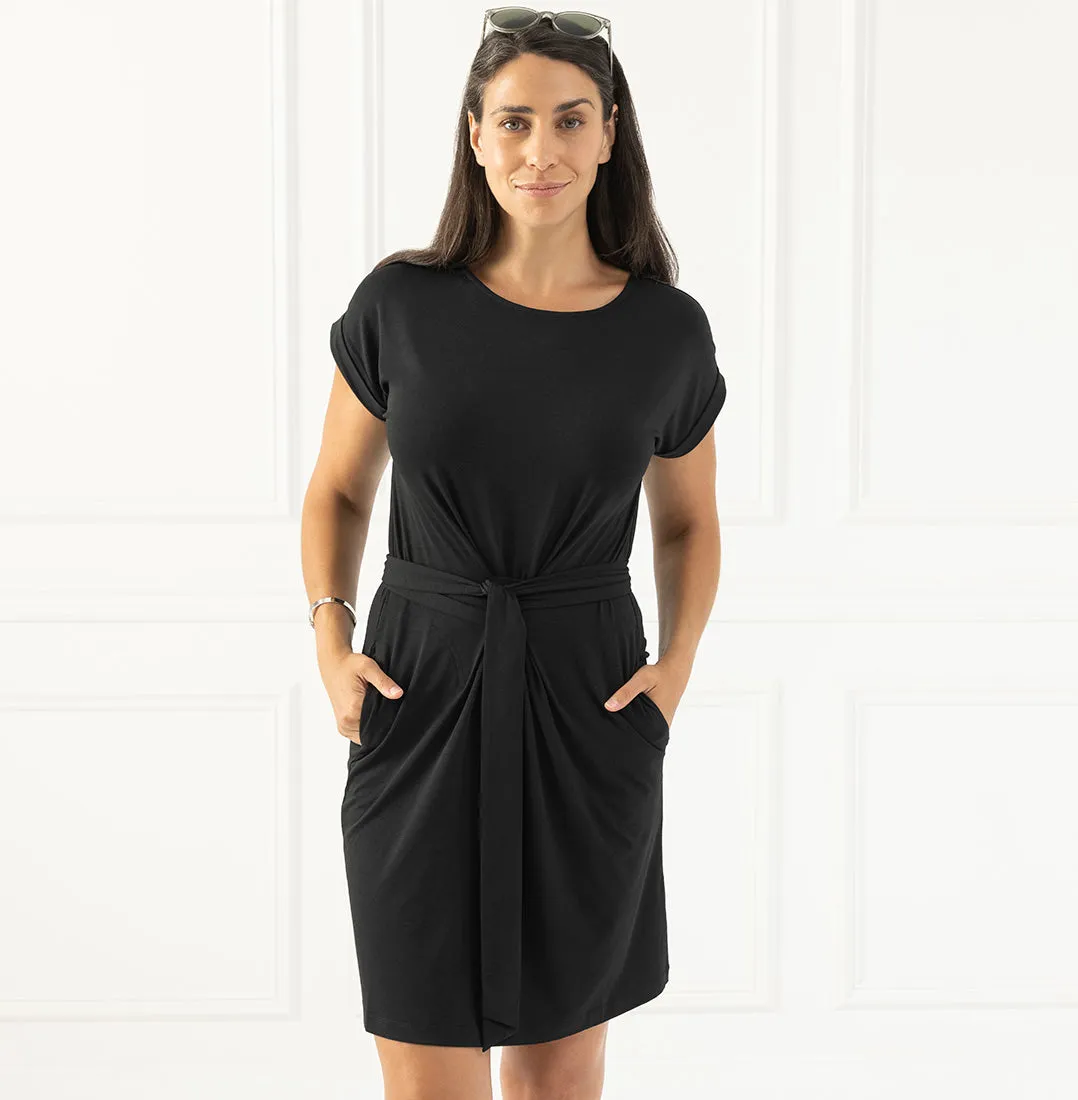 Threshold Tie Waist T-Shirt Dress Petite Fit - Onyx Black