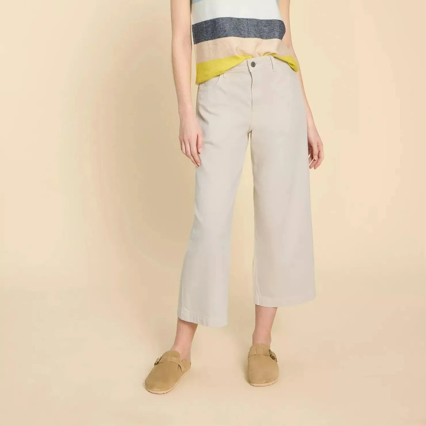 Tia Wide Leg Cropped Jeans - Natural White