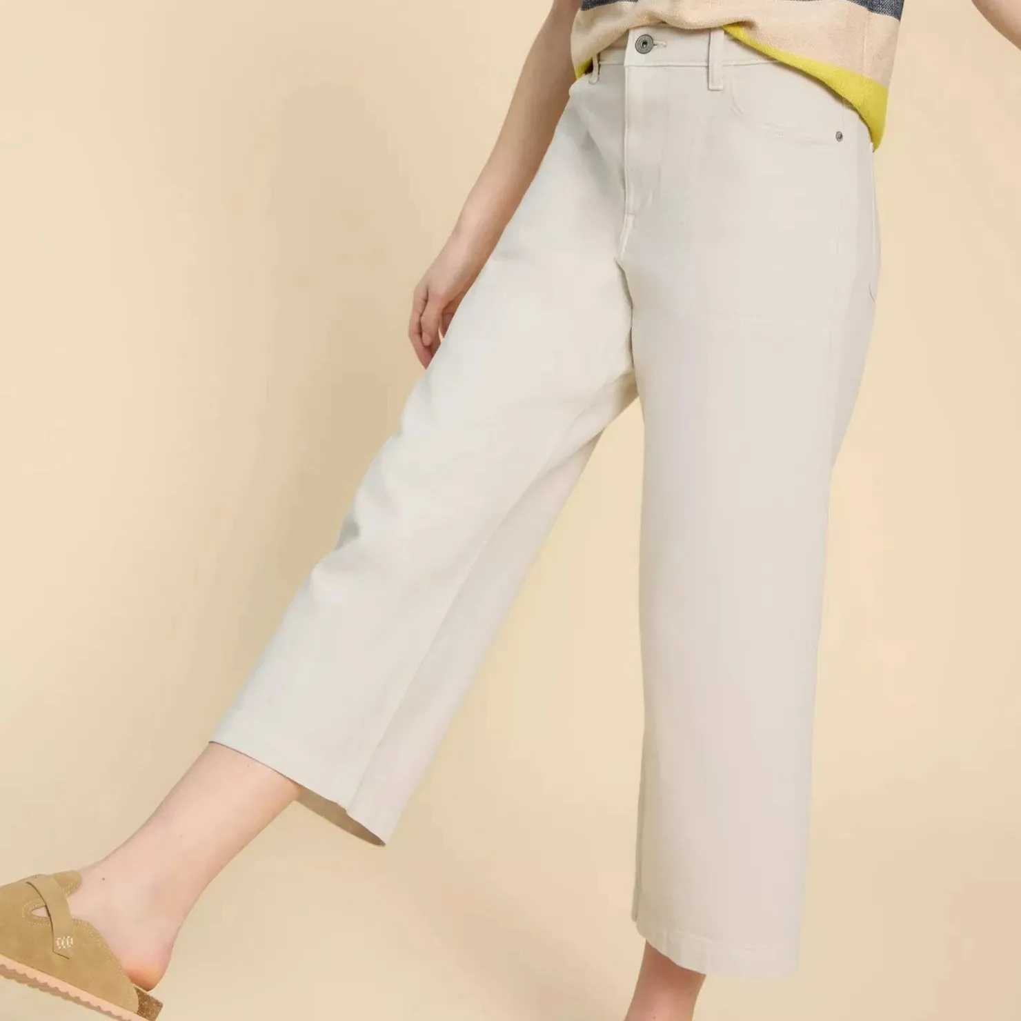 Tia Wide Leg Cropped Jeans - Natural White