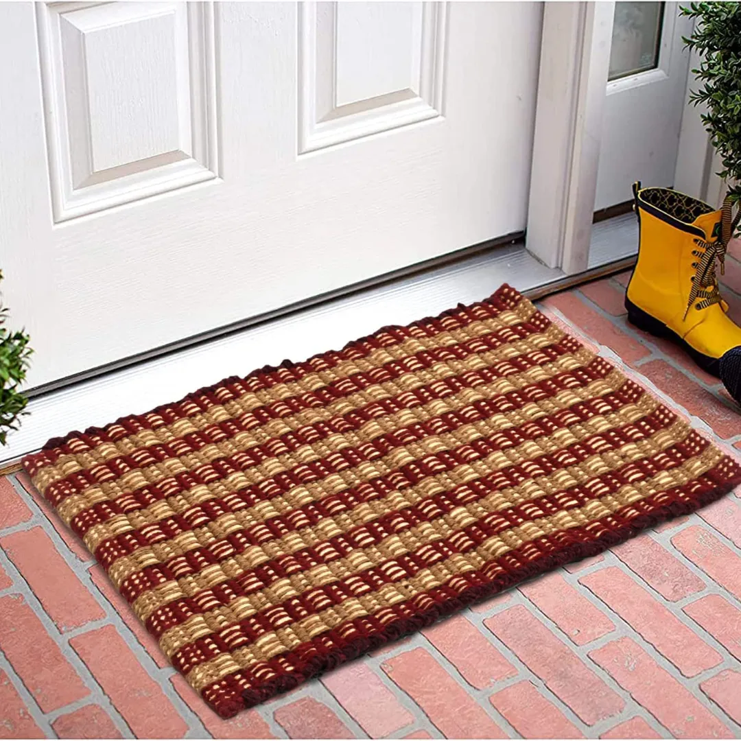 Washable Cotton Doormat, Bathmat - Maroon